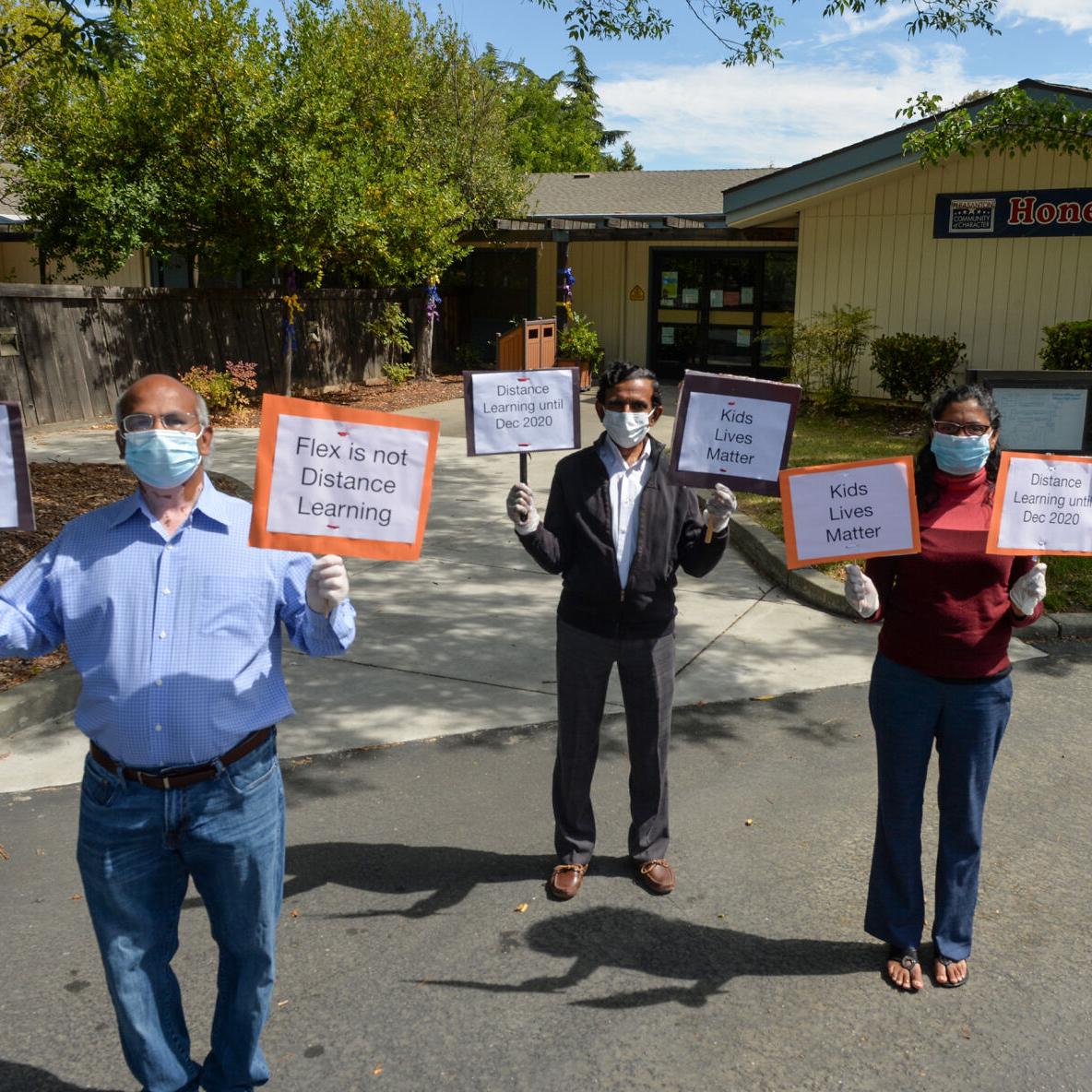 Parent of Pleasanton Unified District Protested in Front of the District Offices.